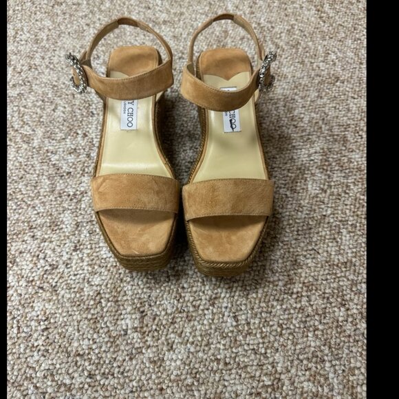 Jimmy Choo Mirabelle 70 Crystal Embellished Suede Espadrille Wedge Sandals 39 - Picture 4 of 10